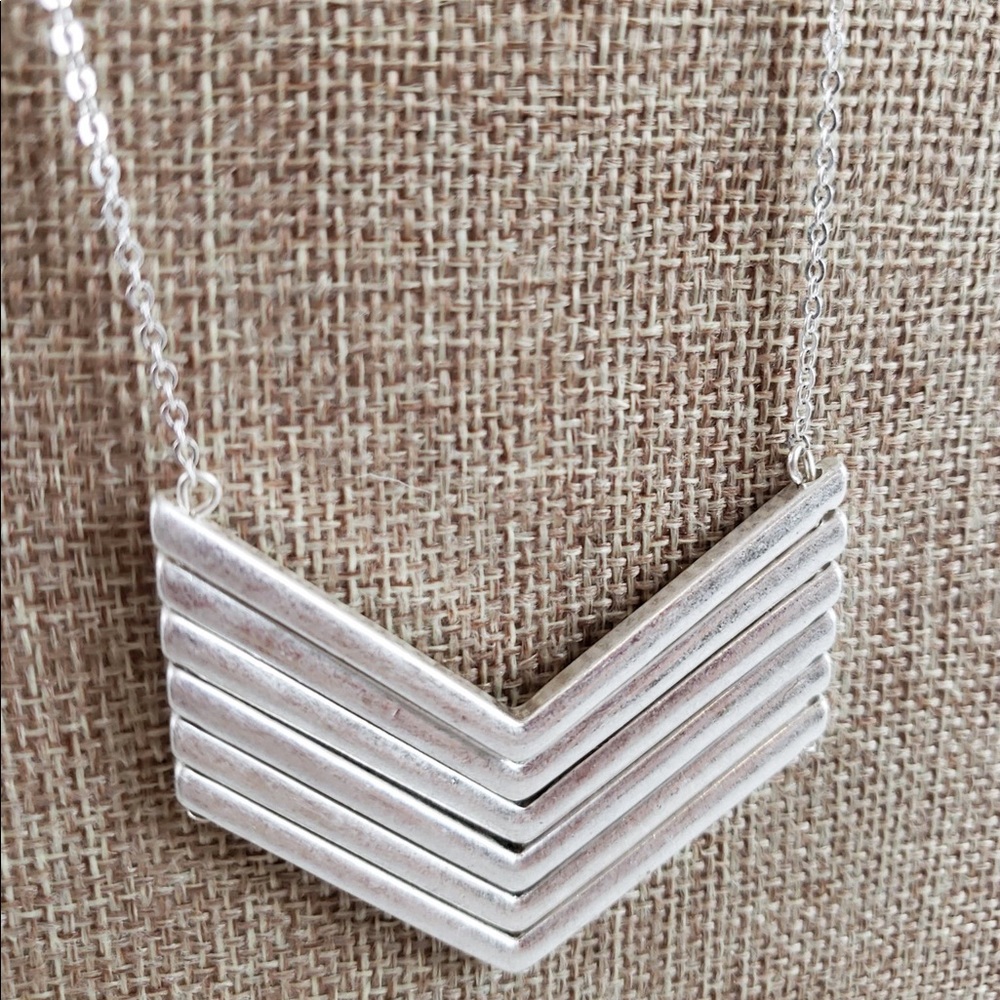 Chevron Necklace - Worn Silver